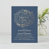 Invitation Gold Floral Bouquet Navy (Debout devant)