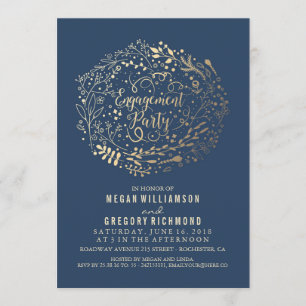 Invitation Gold Floral Bouquet Navy