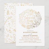 Invitation Gold Floral Bouquet White Engagement Party (Devant / Derrière)