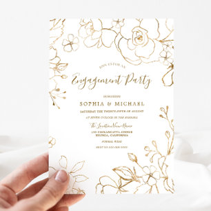 Invitation Gold Floral Elegant White Modern Engagement Party