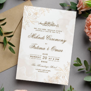 Invitation Gold Floral Feuille Musulman Musulman Cérémonie de