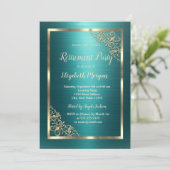 Invitation Gold Floral Frame Green Metallic Retirement (Debout devant)