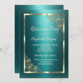 Invitation Gold Floral Frame Green Metallic Retirement (Devant / Derrière)