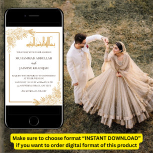 Invitation Gold Floral Frame Mariage musulman islamique