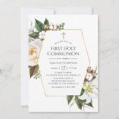 Invitation Gold Floral Géométrique Première Communion sainte (Devant)