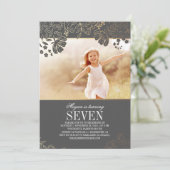 Invitation Gold Floral Girl Photo Anniversaire Fête Invitatio (Debout devant)