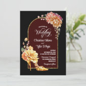 Invitation Gold Floral haut talon noir Mariage d'arc (Debout devant)