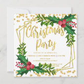 Invitation Gold Floral Holly Parties scintillant Noël Entrepr (Devant)