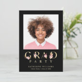 Invitation Gold Floral Lettres Graduation Party Photo (Debout devant)