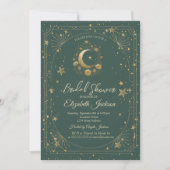 Invitation Gold Floral Moon Stars Frame Green Bridal Shower (Devant)