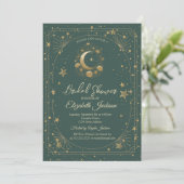 Invitation Gold Floral Moon Stars Frame Green Bridal Shower (Debout devant)