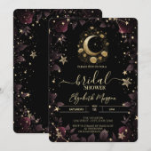Invitation Gold Floral Moon,Stars Roses Bridal Shower (Devant / Derrière)