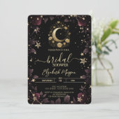 Invitation Gold Floral Moon,Stars Roses Bridal Shower (Debout devant)