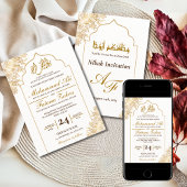 Invitation Gold Floral Mosque Elégance Mariage musulman Nikah