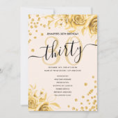 Invitation Gold Floral Parties scintillant 30th Birthday Menu (Devant)