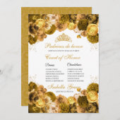 Invitation Gold Floral Quinceanera Cour d'honneur (Devant / Derrière)