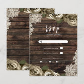 Invitation Gold Floral Rose Rustic Grange Mariage en bois RSV (Devant / Derrière)