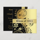 Invitation Gold Floral Scroll Classe d'invitation de diplôme (Devant / Derrière)