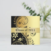 Invitation Gold Floral Scroll Classe d'invitation de diplôme (Debout devant)