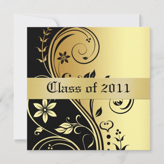 Invitation Gold Floral Scroll Classe d'invitation de diplôme (Devant)