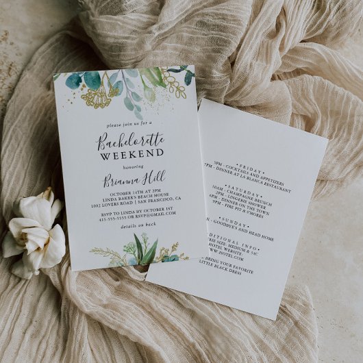 Invitation Gold Floral Tropical Green Bachelorette Week-end