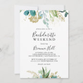 Invitation Gold Floral Tropical Green Bachelorette Week-end (Devant)