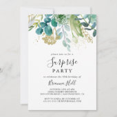 Invitation Gold Floral Tropical Green Party Surprise (Devant)