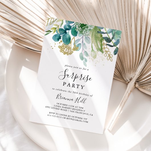 Invitation Gold Floral Tropical Green Party Surprise
