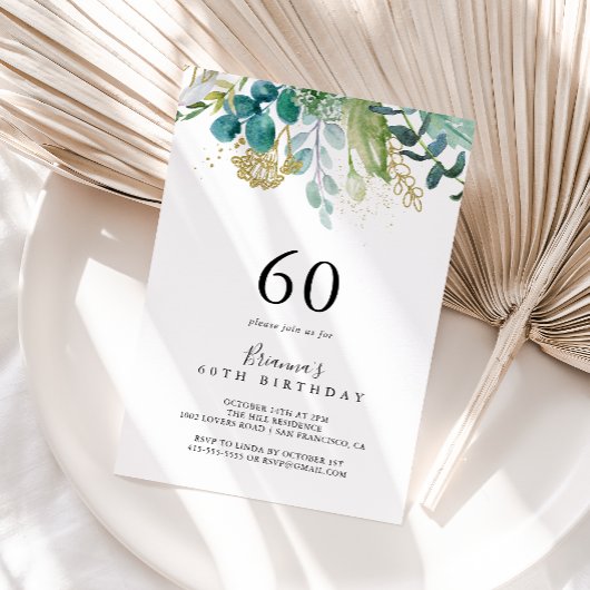 Invitation Gold Floral Tropical Greenery 60e anniversaire