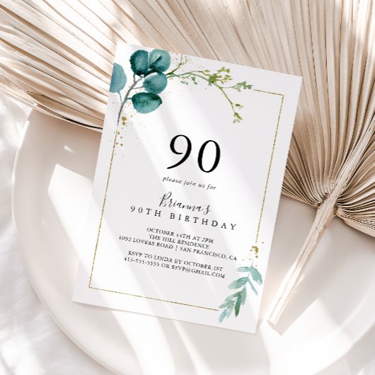 Invitation Gold Floral Tropical Greenery 90e anniversaire