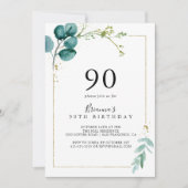 Invitation Gold Floral Tropical Greenery 90e anniversaire (Devant)