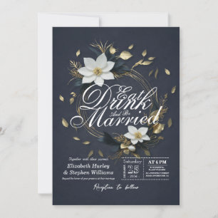 Invitation Gold Floral Wreath EAT Boire et être marié Mariage