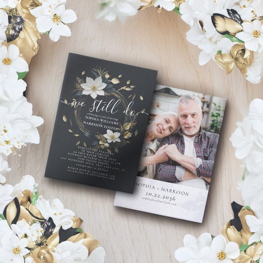 Invitation Gold Floral Wreath Nous Faisons Toujours Vow Renou