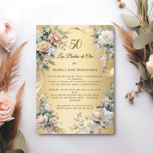 Invitation Gold Florals Invitación Bodas de Oro