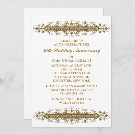 Invitation Gold Flower Scroll 50e anniversaire (Devant / Derrière)