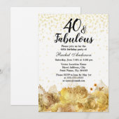 Invitation Gold Flowers Parties scintillant 40 et fabuleux 40 (Devant / Derrière)