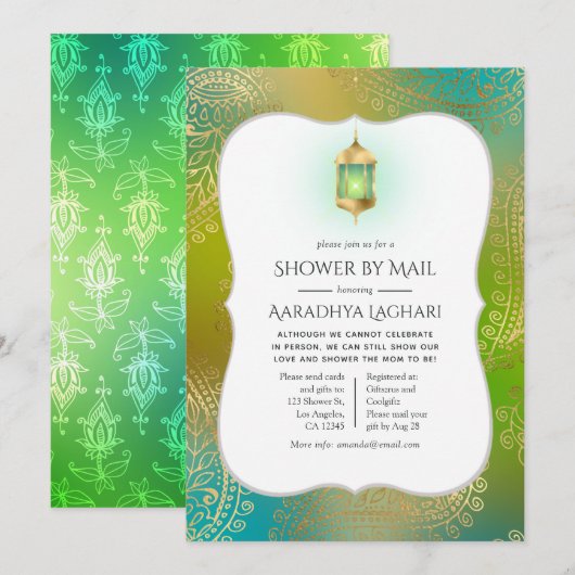 Invitation Gold Foil Arabian Bollywood Douche par courrier (Devant / Derrière)