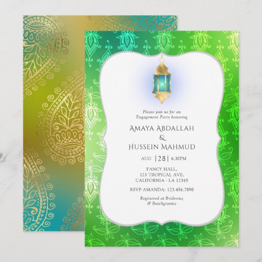 Invitation Gold Foil Arabian Bollywood Engagement Party (Devant / Derrière)