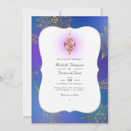 Invitation Gold Foil Arabian Bollywood QR Code RSVP Mariage (Devant)