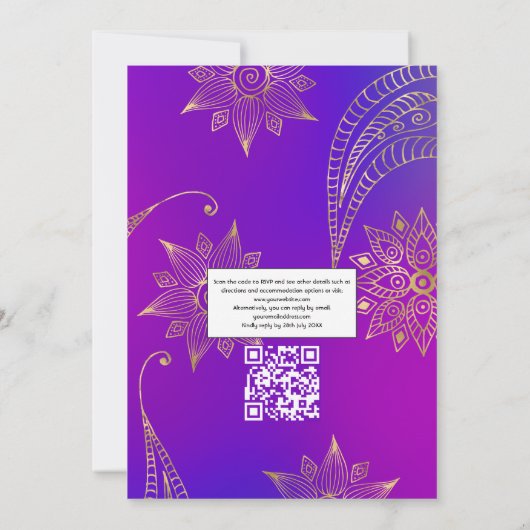 Invitation Gold Foil Arabian Bollywood QR Code RSVP Mariage (Dos)