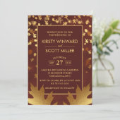Invitation Gold Foil Automne Feuilles Mariage (Debout devant)