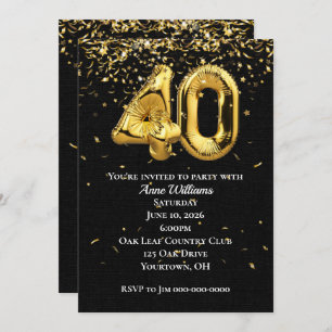 Invitation Gold Foil Ballons 40e anniversaire de fête Invitat