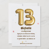 Invitation Gold Foil Balloon et Confetti 13e fête d'anniversa (Devant)
