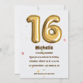 Invitation Gold Foil Balloon et Confetti 16e fête d'anniversa (Devant)