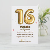 Invitation Gold Foil Balloon et Confetti 16e fête d'anniversa (Debout devant)