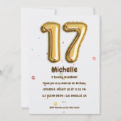 Invitation Gold Foil Balloon et Confetti 17ème anniversaire f (Devant)
