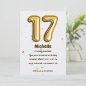 Invitation Gold Foil Balloon et Confetti 17ème anniversaire f (Debout devant)