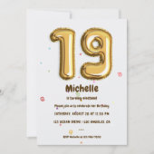 Invitation Gold Foil Balloon et Confetti 19e fête d'anniversa (Devant)
