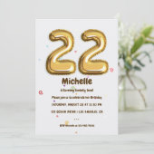Invitation Gold Foil Balloon et Confetti 22e fête d'anniversa (Debout devant)