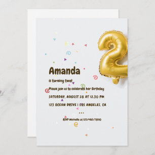 Invitation Gold Foil Balloon et Confetti 2e anniversaire